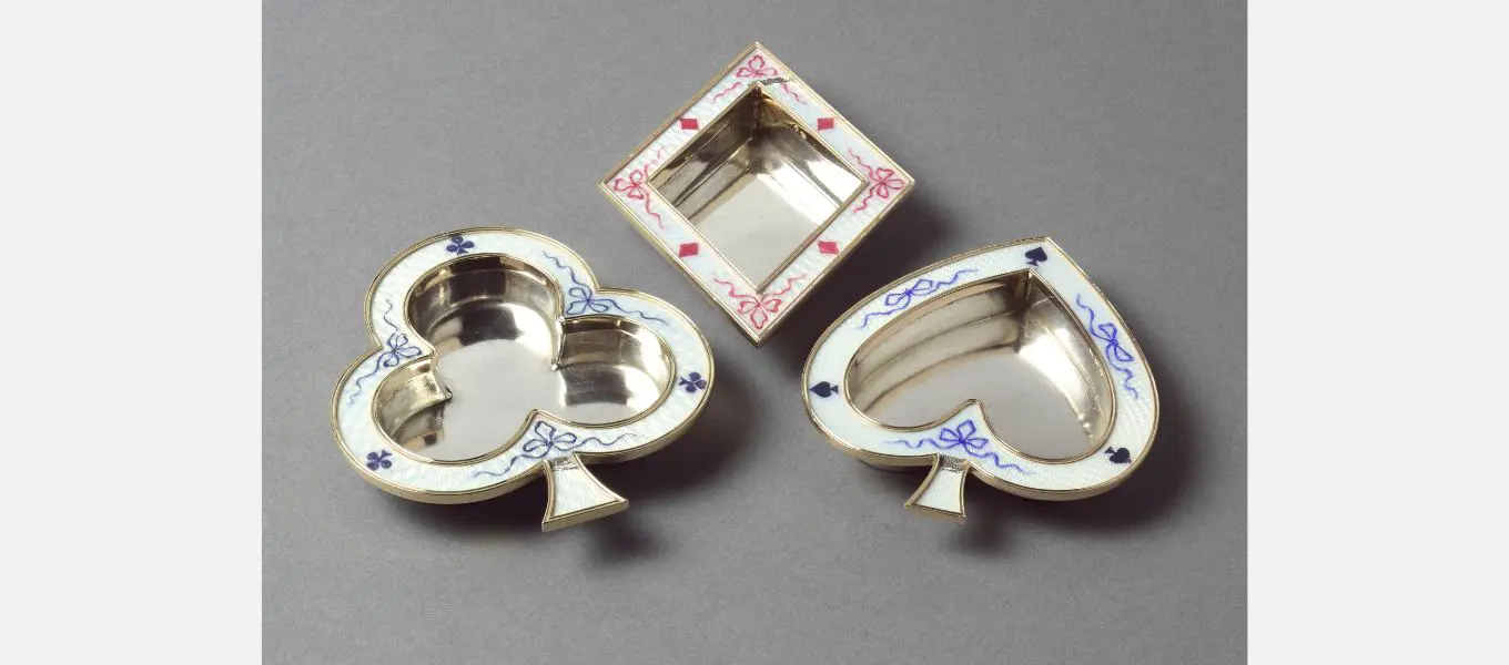 Gaming trays by Faberge, the fourth, a heart, is now missing