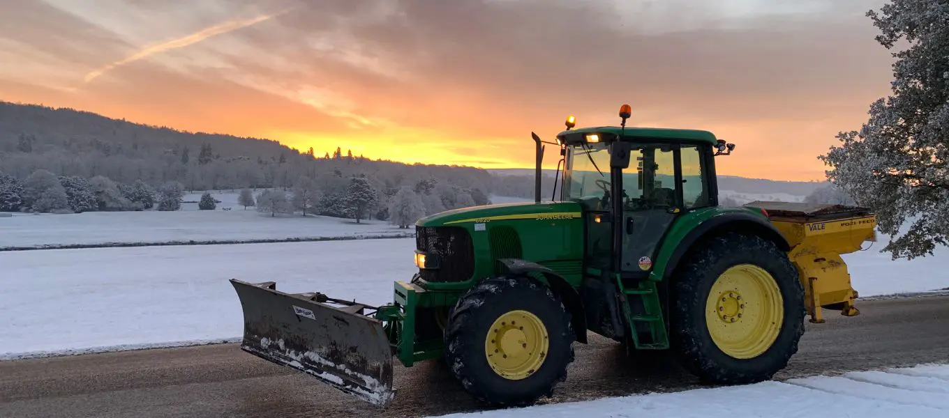 Snow plough and grit box at the ready in sub zero temperatures